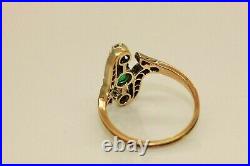 Vintage Art Deco Engagement Ring 14K Yellow Gold Plated 2.2 Ct Simulated Emerald