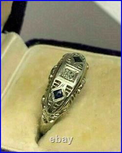 Vintage Art Deco Engagement Ring 14k White Gold 0.5Ct Diamond Filigree Fine Ring