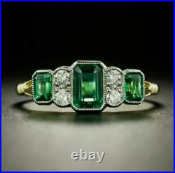 Vintage Art Deco Engagement Ring 14k Yellow Gold Plated 2.85Ct Simulated Emerald