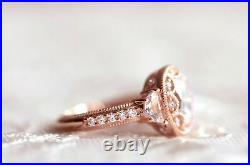 Vintage Art Deco Engagement Ring 1ct Oval Cut VVS1D Diamond 14k Rose Gold Finish
