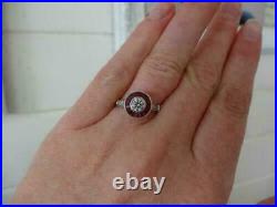 Vintage Art Deco Engagement Ring 2.50Ct VVS1 Moissanite & Ruby 14K White Gold