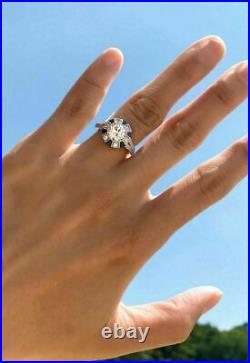 Vintage Art Deco Engagement Ring 2.69Ct White Round Moissanite in 14k White Gold