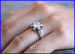 Vintage Art Deco Engagement Ring 2.69Ct White Round Moissanite in 14k White Gold