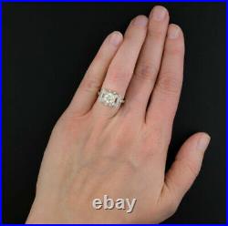 Vintage Art Deco Engagement Ring 2.8 Ct Simulated Diamond 14K White Gold Plated