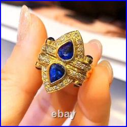 Vintage Art Deco Engagement Ring 2 Ct Simulated Sapphire 14K Yellow Gold Plated