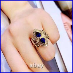 Vintage Art Deco Engagement Ring 2 Ct Simulated Sapphire 14K Yellow Gold Plated