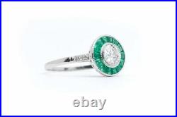 Vintage Art Deco Engagement Ring 2Ct Round Moissanite 14k White Gold in Size 5.5