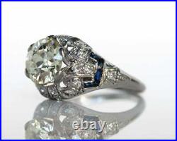 Vintage Art Deco Engagement Ring 3.00Ct Round Moissanite 14k White Gold Size 5.5
