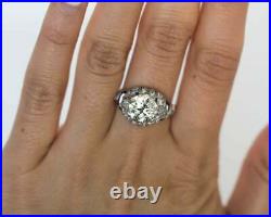 Vintage Art Deco Engagement Ring 3.00Ct Round Moissanite 14k White Gold Size 5.5