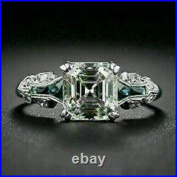Vintage Art Deco Engagement Ring 925 Sterling Silver 2.5 Ct Asscher Diamond Ring