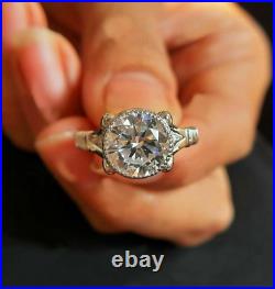 Vintage Art Deco Engagement Ring Round Cut 9mm Moissanite 14k White Gold Plated