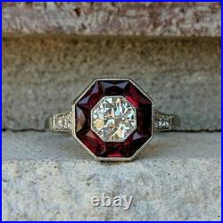 Vintage Art Deco Engagement Target Halo Ring 14K White Gold Over 1.8 Ct Diamond