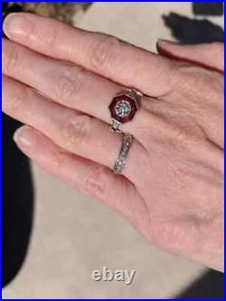 Vintage Art Deco Engagement Target Halo Ring 14K White Gold Over 1.8 Ct Diamond