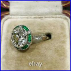 Vintage Art Deco Engagement Wedding Antique Ring 14K White Gold FN 2Ct Diamond