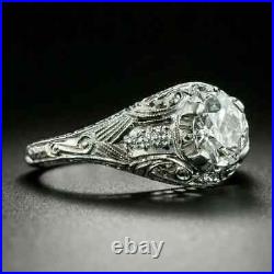 Vintage Art Deco Engagement & Wedding Ring 1.89CT Moissanite 14K White Gold Over