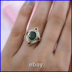Vintage Art Deco Engagement Wedding Ring 14K Yellow Gold Over 2 Ct Oval Emerald
