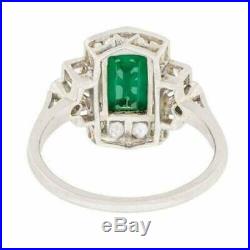 Vintage Art Deco Engagement Wedding Ring 3Ct Emerald Diamond 14k White Gold Over