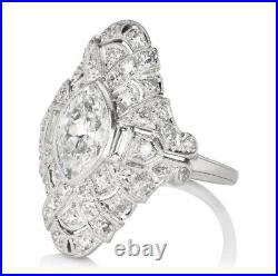 Vintage Art Deco Engagment Wedding Ring 14k White Gold 2.02 Ct Cubic Zirconia