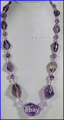 Vintage Art Deco Era Faceted Amethyst & Rock Crystal Graduated Necklace c 1920