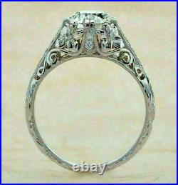 Vintage Art Deco Filigree Engagement Ring 14k White Gold Over 1.9ct Vvs1 Diamond