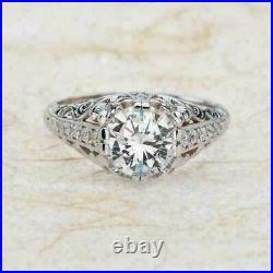 Vintage Art Deco Filigree Engagement Ring 14k White Gold Over 1.9ct Vvs1 Diamond