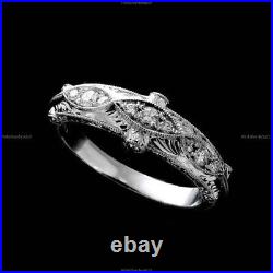 Vintage Art Deco Fine Birthday Ring 14k White Gold Moissanite Diamond Gemstone