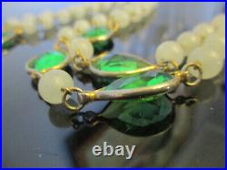 Vintage Art Deco Flapper Bezel Sapphire Green Glass Translucent Bead Necklace! 2