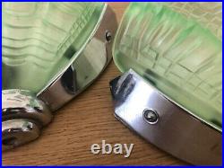 Vintage Art Deco Green Glass & Chrome Clam Odeon'Shell' Wall Lights