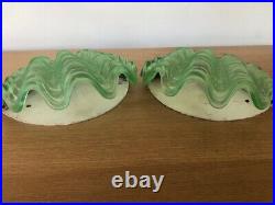 Vintage Art Deco Green Glass & Chrome Clam Odeon'Shell' Wall Lights