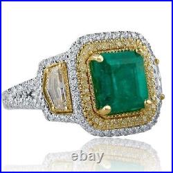 Vintage Art Deco Halo Design With 16.62 CT Colombian Emerald & Fancy Cut CZ Ring