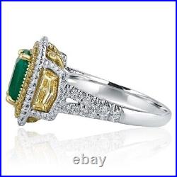 Vintage Art Deco Halo Design With 16.62 CT Colombian Emerald & Fancy Cut CZ Ring