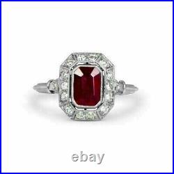 Vintage Art Deco Halo Wedding Ring 2.50 Ct Created Ruby Diamond 925 Silver