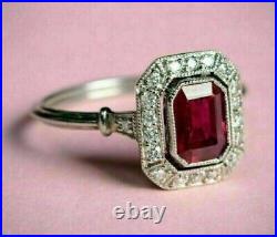 Vintage Art Deco Halo Wedding Ring 2.50 Ct Created Ruby Diamond 925 Silver