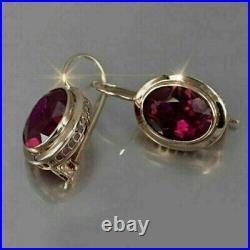 Vintage Art Deco Incredible Wedding Earrings 2.70Ct Ruby 14K Yellow Gold Plated