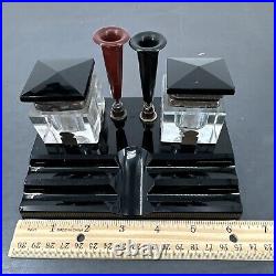 Vintage Art Deco Inkwell Dual Inkwell & Dual Pen/ Pencil Holder HEAVY