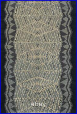 Vintage Art Deco Ivory, Blue and Midnight Blue Handwoven Wool Runner BB7539