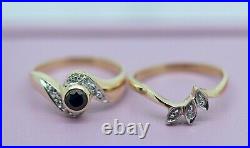 Vintage Art Deco Jewelry Gold Ring Set Natural Diamonds Antique Jewellery