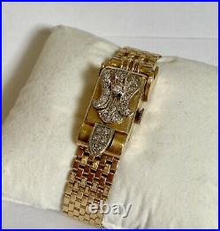 Vintage Art Deco Ladies 14K Yellow And White Gold Watch With Diamonds (43 Grams)
