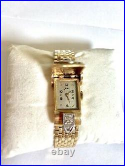 Vintage Art Deco Ladies 14K Yellow And White Gold Watch With Diamonds (43 Grams)