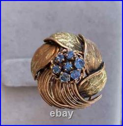 Vintage Art Deco Leaf Shank Cluster Ring 14K Yellow Gold Over 1.5Ct Sapphire