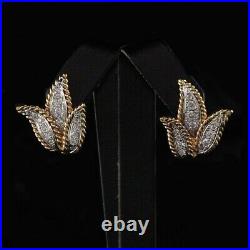 Vintage Art Deco Leaf Stud Earrings 2.5Ct Simulated Diamond 14K Rose Gold Over