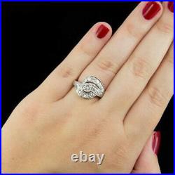 Vintage Art Deco Milgrain Ring 14k White Gold Over 1.1 Ct Simulated Diamond Ring