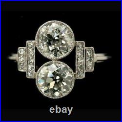 Vintage Art Deco Moissanite & Cubic Zirconia Wedding 14K White Gold Finish RIng