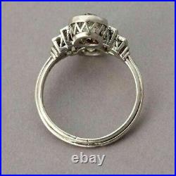 Vintage Art Deco Moissanite & Cubic Zirconia Wedding 14K White Gold Finish RIng