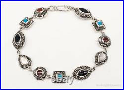 Vintage Art Deco Multiple Gemstone Sterling Silver Bracelet