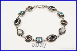 Vintage Art Deco Multiple Gemstone Sterling Silver Bracelet