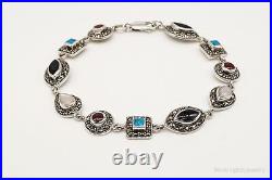 Vintage Art Deco Multiple Gemstone Sterling Silver Bracelet