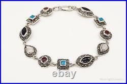 Vintage Art Deco Multiple Gemstone Sterling Silver Bracelet