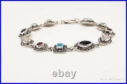 Vintage Art Deco Multiple Gemstone Sterling Silver Bracelet