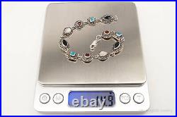 Vintage Art Deco Multiple Gemstone Sterling Silver Bracelet